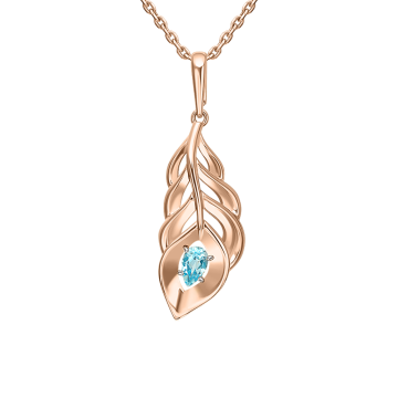 Pendant in red gold of 585 assay value with blue topaz 