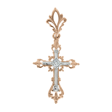Cross from red gold of 585 assay value with cubic zirconia 