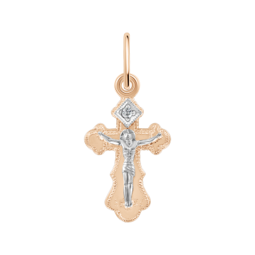 Cross from red gold of 585 assay value with cubic zirconia 