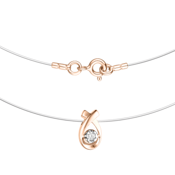 Invisible Necklace with Gold Pendant in 585 Russian Red Gold and 7 Diamonds 