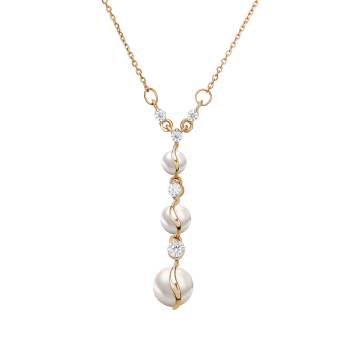 Necklace in red gold of 585 assay value with zirconia and pearl 
