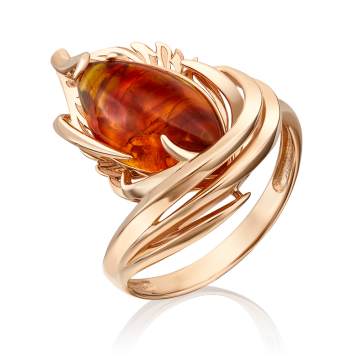 Lady´s ring in red gold of 585 assay value with natural baltic amber 