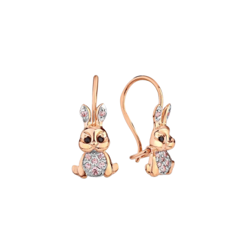 Infant earrings in red gold of 585 assay value (14ct) with zirconia 