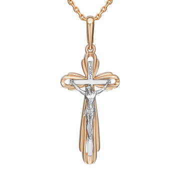 Cross from red and white gold of 585 assay value 