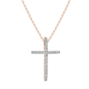 Cross from red gold of 585 assay value with diamond 