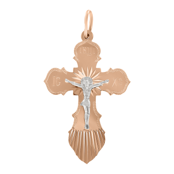 Cross from red and white gold of 585 assay value 
