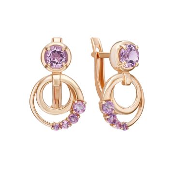 Серьги из красного золота 585 пробы с аметистами 