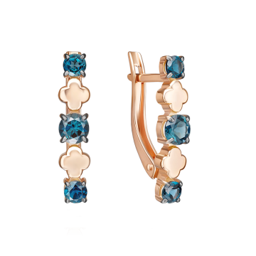 Earrings in red gold of 585 assay value with topaz 