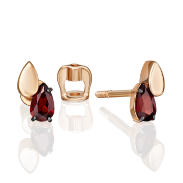 Earrings in red gold of 585 assay value with garnet 