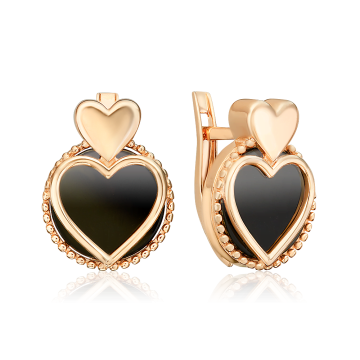 Earrings in red gold of 585 assay value with black onyx 