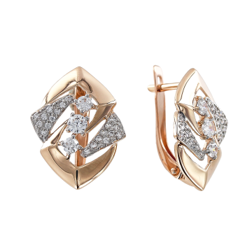 Earrings in red gold with cubic zirconia 