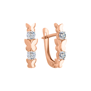 Earrings in red gold with cubic zirconia 