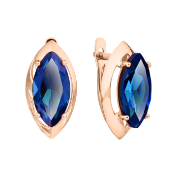 Earrings in red gold of 585 assay value with sapphire 
