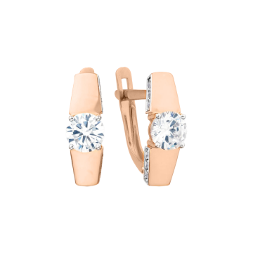Earrings in red gold with cubic zirconia 