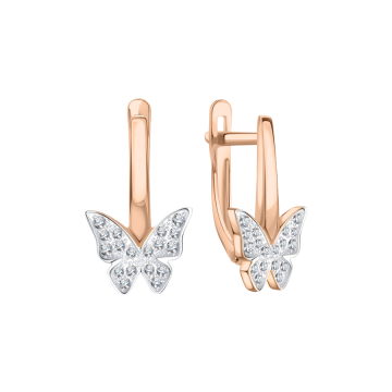 Earrings in red gold with cubic zirconia 