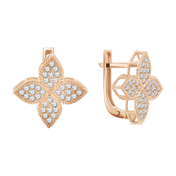Earrings in red gold with cubic zirconia 