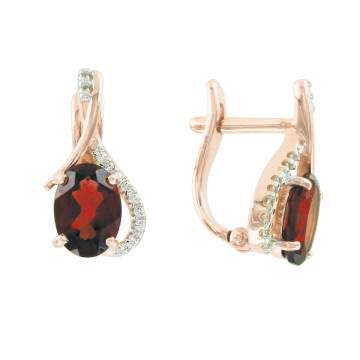 Earrings in red gold of 585 assay value with garnet, zirconia 