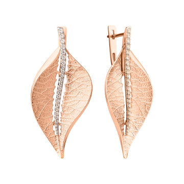 Earrings in red gold with cubic zirconia 