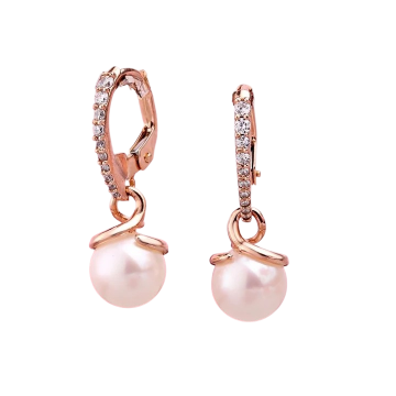 Earrings in red gold of 585 assay value with natural pearl and zirconia 