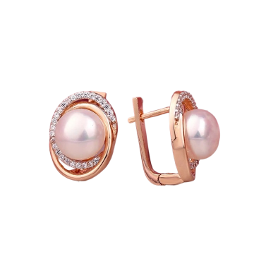 Earrings in red gold of 585 assay value with natural pearl 