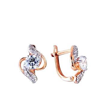 Earrings in red gold with cubic zirconia 