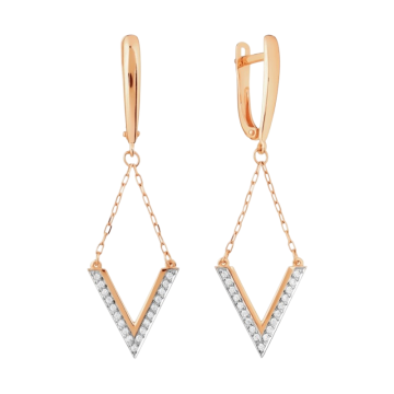 Earrings in red gold with cubic zirconia 