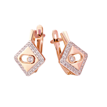 Earrings in red gold with cubic zirconia 