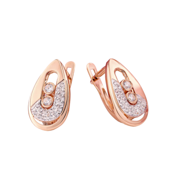 Earrings in red gold with cubic zirconia 