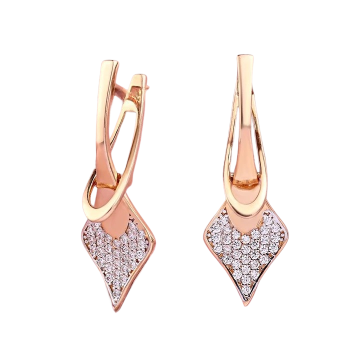 Earrings in red gold with cubic zirconia 