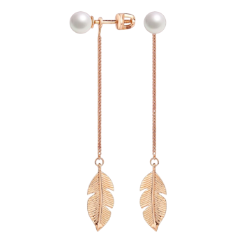 Earrings in red gold of 585 assay value with natutal pearl 