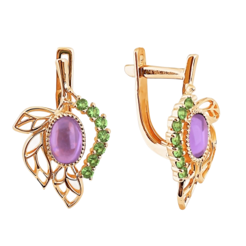 Gold Earrings with Amethyst & Peridot 