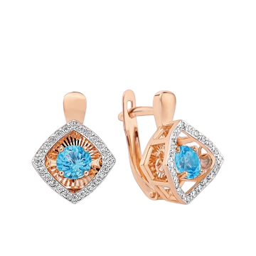 585 Gold Earrings with Dancing Topaz and Cubic Zirconia 