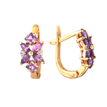 Серьги из красного золота 585 пробы с аметистами 