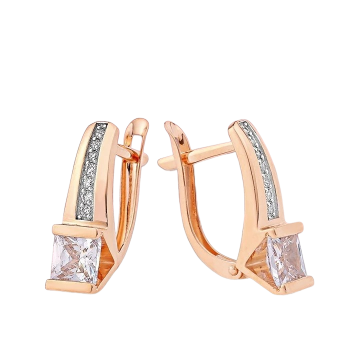 Earrings in red gold with cubic zirconia 