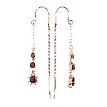 Elegant Russian Red Gold 585 Earrings with Garnets & Cubic Zirconia 