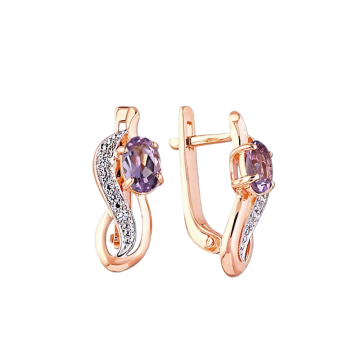 Серьги из красного золота 585 пробы с аметистами 