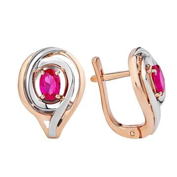 Earrings in red gold of 585 assay value with ruby HTS 