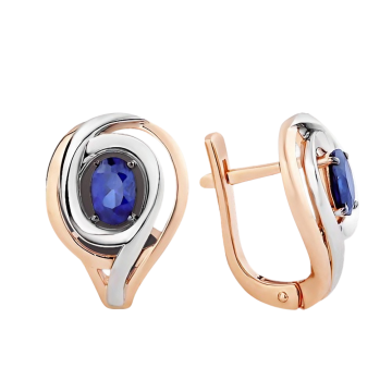 Earrings in red gold of 585 assay value with sapphire 