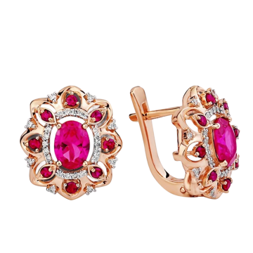 Серьги из красного золота 585 пробы с рубинами и бриллиантими 