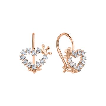 Infant earrings in red gold of 585 assay value (14ct) with zirconia 