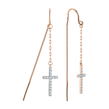 Earrings in red gold with cubic zirconia 