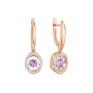 Серьги из красного золота 585 пробы с аметистом и фианитами 