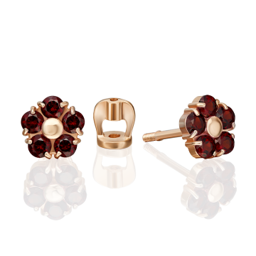 Earrings in red gold of 585 assay value with garnet 