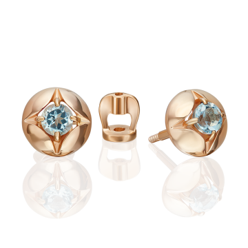 Earrings in red gold of 585 assay value with blue topaz 