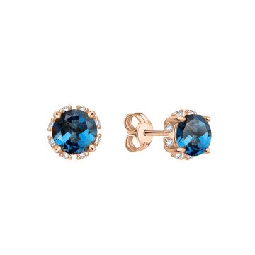 Earrings in red gold of 585 assay value with blue topaz, zirconia 