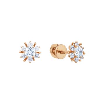 Infant earrings in red gold of 585 assay value with zirconia 