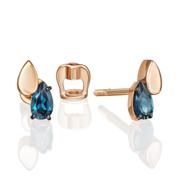 Earrings in red gold of 585 assay value with blue topaz 