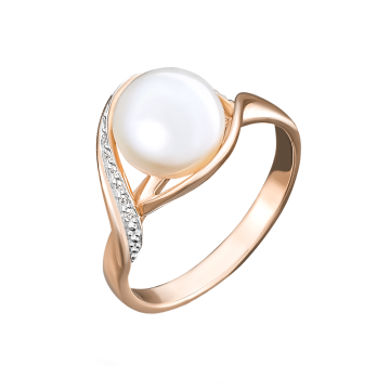 Ladies Ring in Red Gold 585 - Pearl, Zirconia 