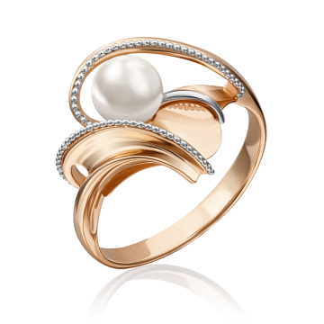 Lady´s ring in red gold of 585 assay value with pearls 