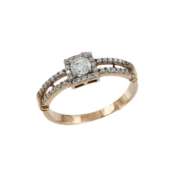 Lady´s ring in red gold of 585 assay value with zirconia 